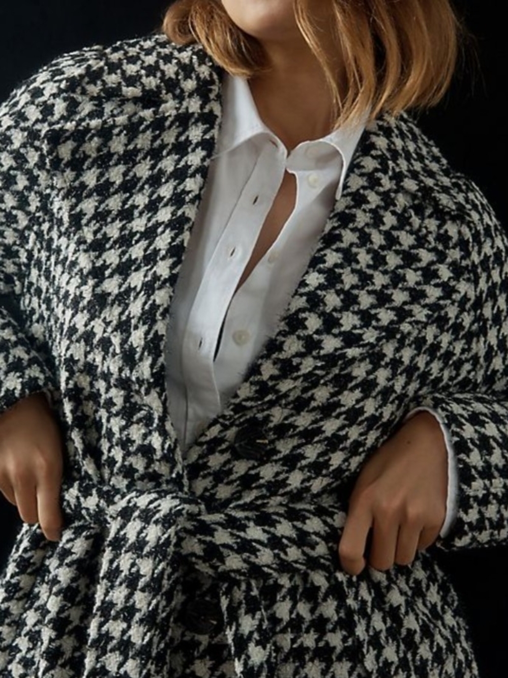 Anne Klein Houndstooth Wrap Coat, SZ XL, EUC